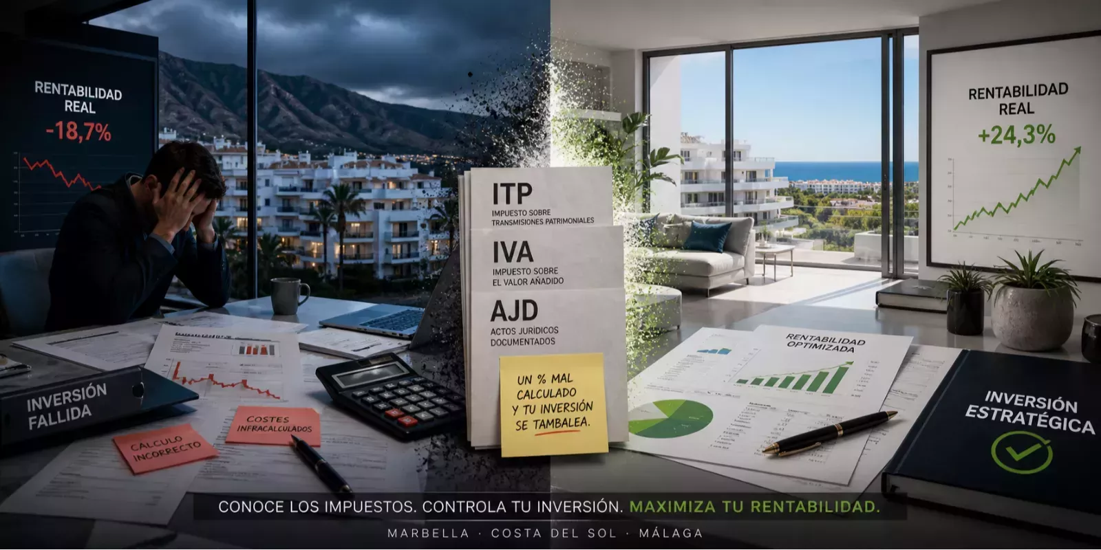 Impuestos, impuestos, impuestos!! ITP, IVA y AJD en Marbella, Costa del Sol, Málaga: la fórmula que marca tu rentabilidad real